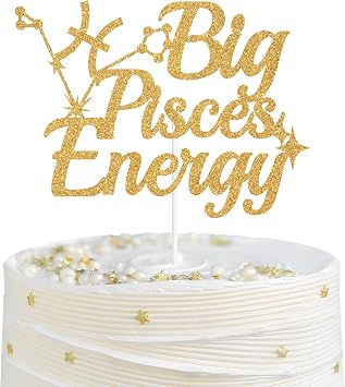 Big Pisces Energy Cake Topper, Pisces Birthday Cake Decor, 12 Zodiac Constellations Pisces Birthday Party Decorations Supplies, Gold Glitter