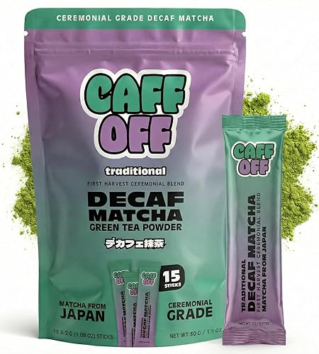 Polvo de té matcha verde descafeinado de Japón - 15 bolsitas (2 g cada una / 30 g en total) - Grado ceremonial - Descafeinado naturalmente sin usar