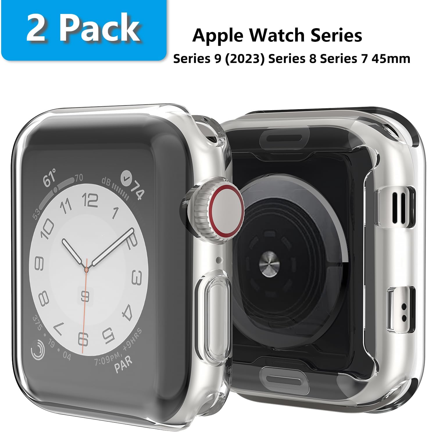 2 Pack Compatible with Apple Watch Series 9 (2023) Series 8 Series 7 45mm Case iWatch Screen Protector TPU All-Around Protective Case Clear Ultra-Thin Cover for Apple Watch Series 7 Case Clear image 2