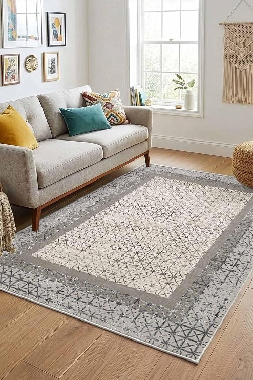 Monnhein Krem Halı 1491 - Yıkanabilir, Kaymaz Taban, Dijital Baskılı, Leke Tutmaz, İnce Hav, Modern Salon, Oturma Odası, Yatak Odası ve Mutfak için Dekoratif Halı