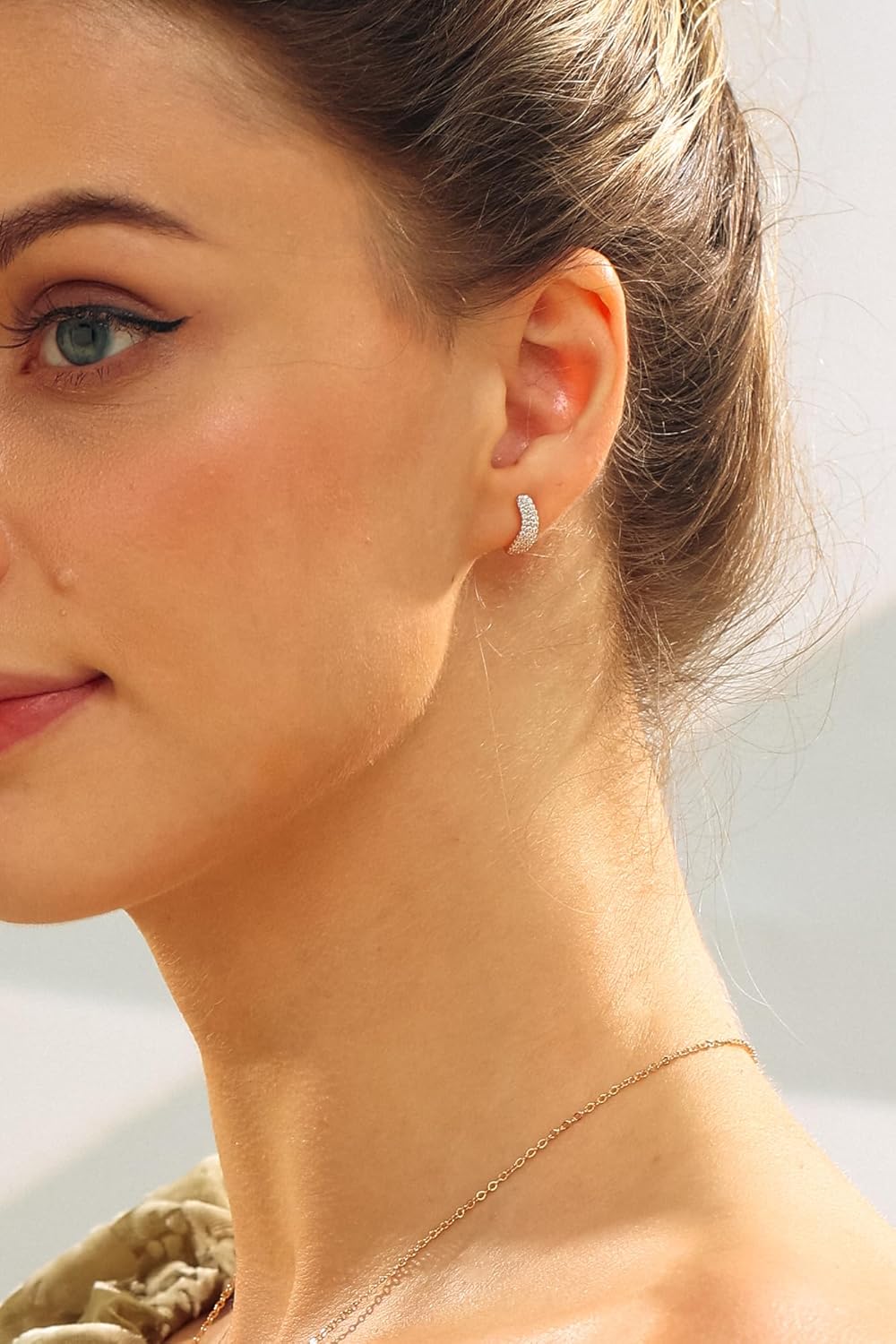 Small Gold Dome Huggie Hoop Earrings | 18K Gold Plated Sterling Silver Post Huggie Stud Earrings | Tapered Teardrop Open Hoop Earrings for Women - Image 3