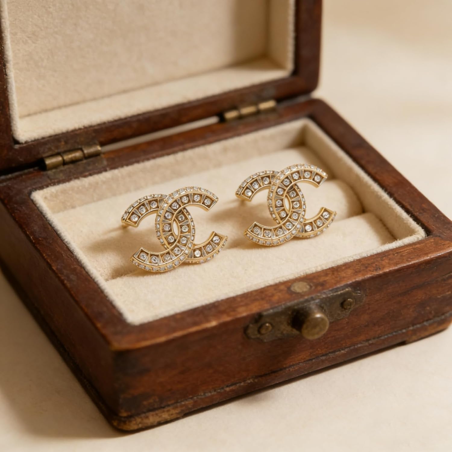 Crystal Embellished Stud Earrings, Gold Tone, Fashion Style