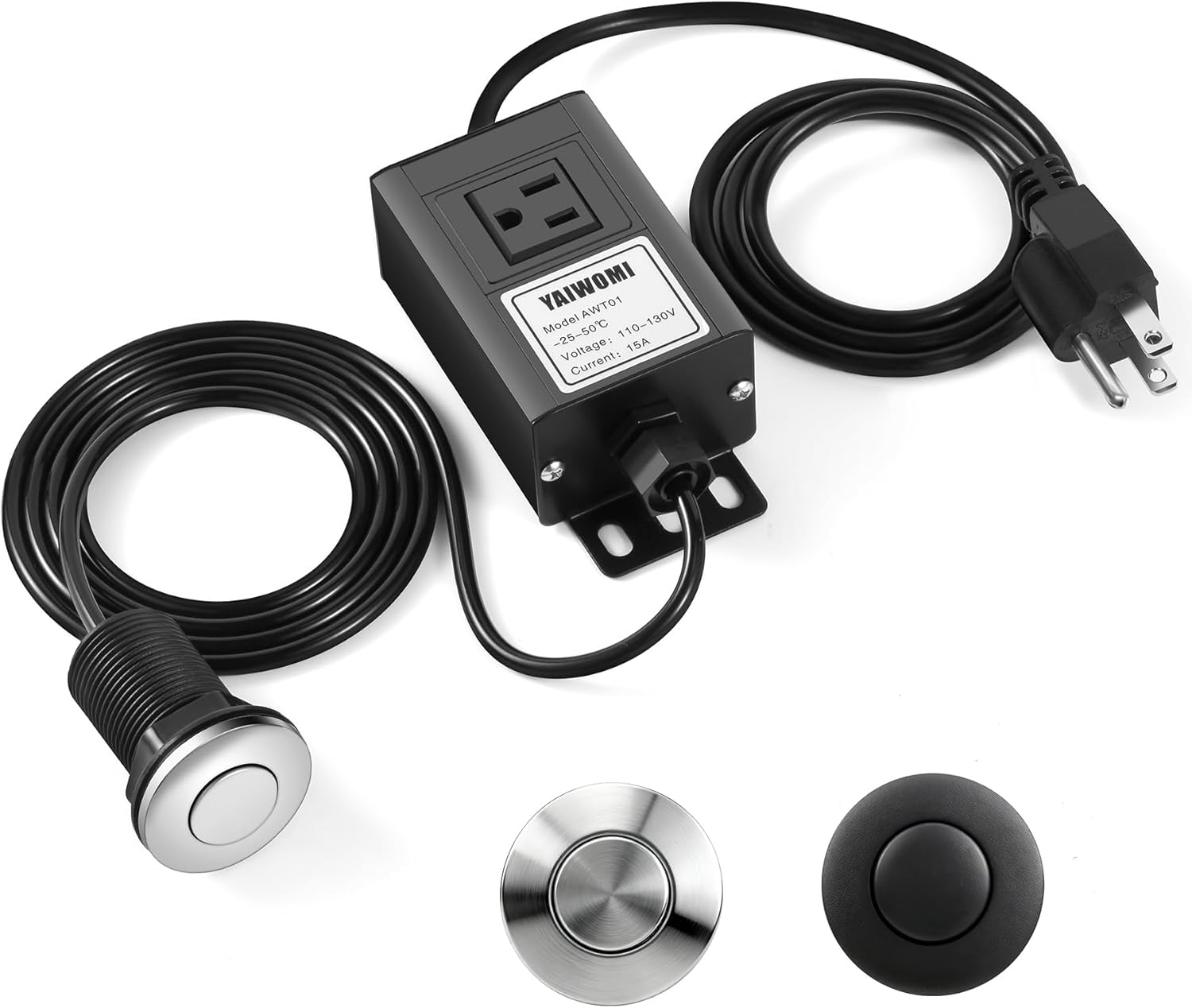 Garbage Disposal Air Switch, UL Listed Food Waste Disposer Wireless Air Switch Kit, Push Button Brushed Nickel Stainless Steel, 3.5-Inch Sink Top Button