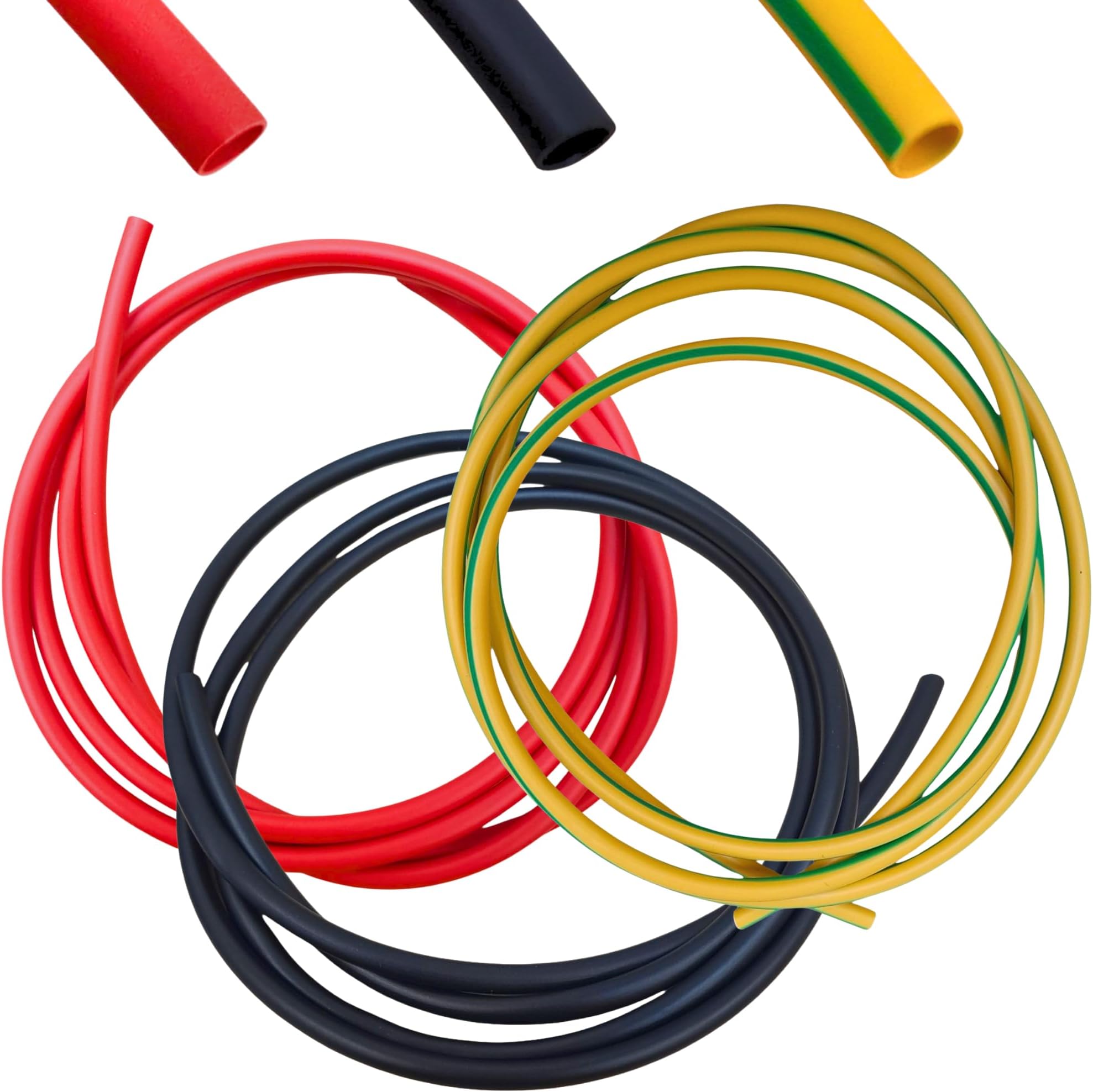 4mm PVC Electrical Wire Sleeving Mixed Colours โ 3 Metre Pack (1m Each Red, Black & Yellow/Green) | Cable Insulation Sleeve