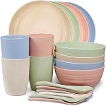 20 PCS Wheat Straw Dinnerware Set for 4 - Unbreakable Plates, Bowls, Cups & Cutlery - Microwave/Dishwasher Safe for Camping & Outdoor - Blush Color