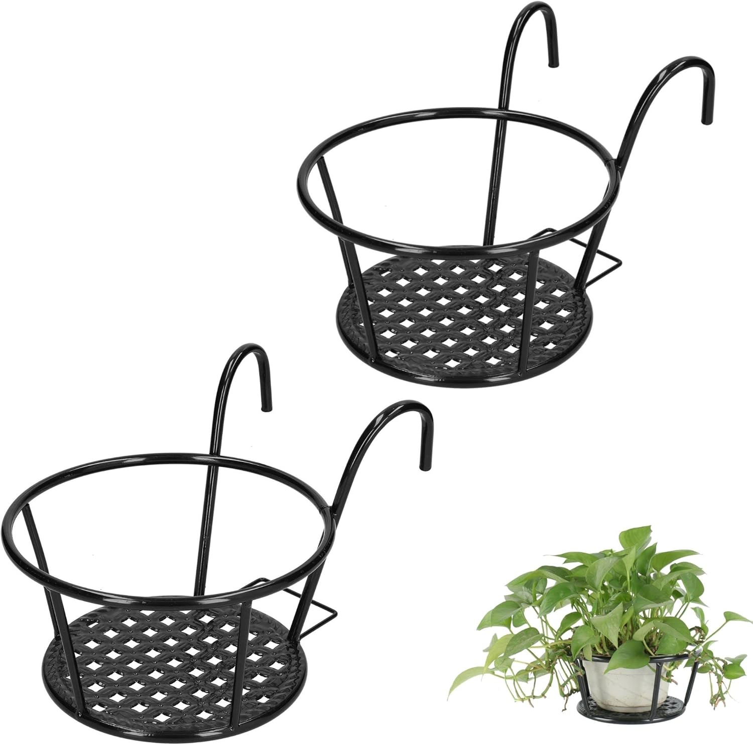 LIYJTK 8.7'' Round Metal Hanging Railing Planters, Metal