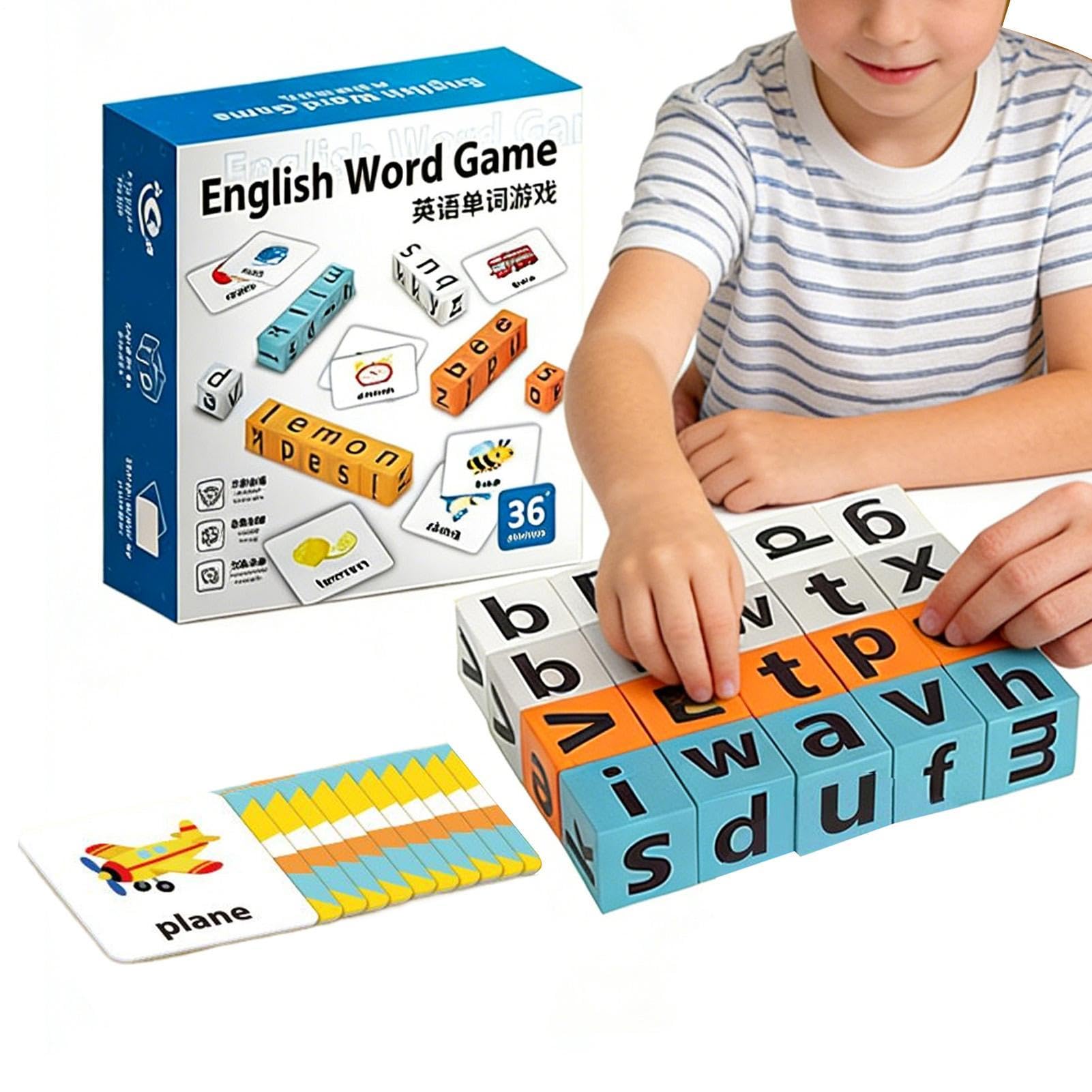 Juegos de deletreo y ortografía infantil con bloques de madera para preescolar 8