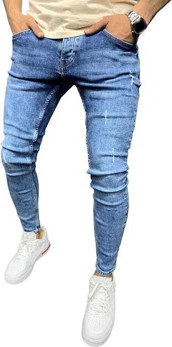Mens Skinny Casual Vintage Jeans Slim Fit Lightweight Comfort Denim Pants Stretch Solid Streetwear Jeans Trouser