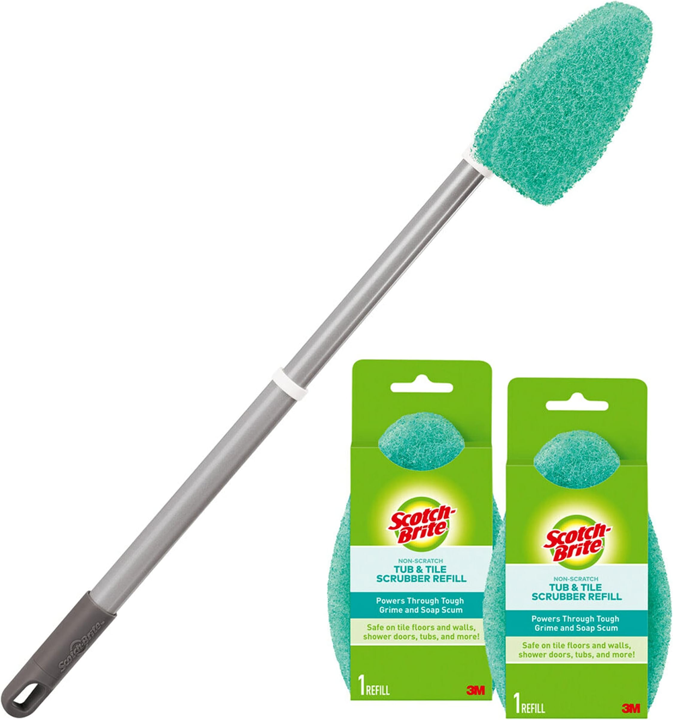 Extendable Tub & Tile Scrubber Kit, Includes 1 Handle and 3 Non-Scratch Scrubber Pads