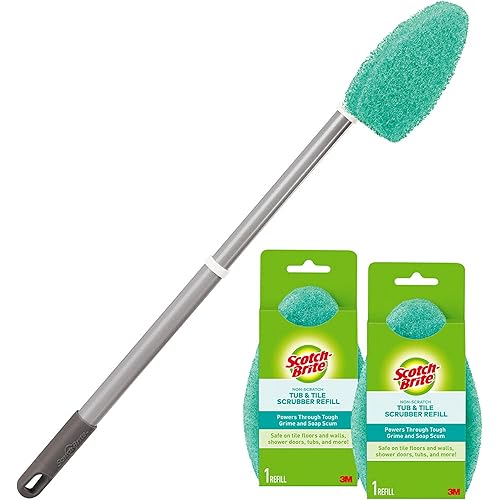Scotch-Brite Extendable Tub & Tile Scrubber Kit, Includes 1 Handle and 3 Non-Scratch Scrubber Pads