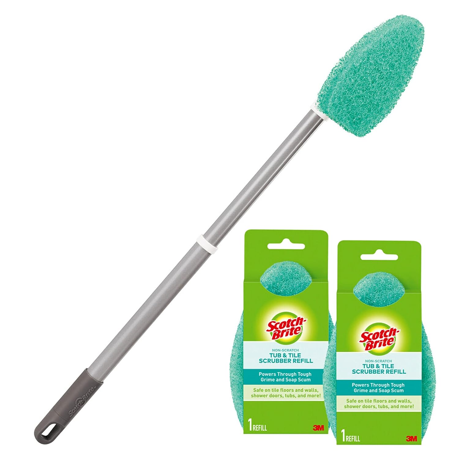 Scotch-Brite Extendable Tub Tile Scrubber Kit Includes 1 Handle and 3 Non-Scratch Scrubber Pads