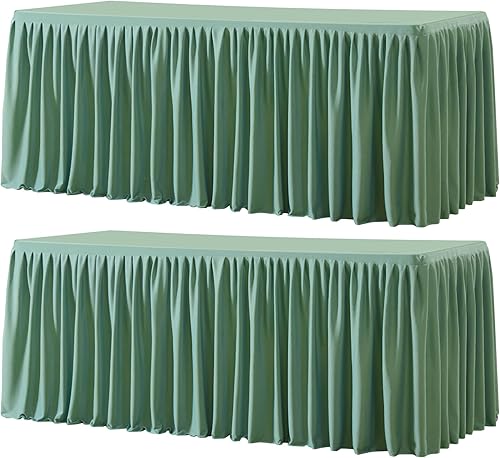 Miniatura 204 de Wish Care Paquete de 2 manteles rectangulares negros para mesas de 6 pies, manteles ajustables de poliéster elásticos 6T para fiestas, bodas, ferias