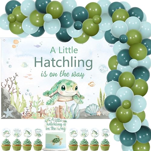 Jollyboom Sea Turtle Baby Shower Decorations, a Little Hatchling Is On The Way B