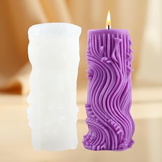 Spiral Cylinder Candle Molds Baroque Carved Wave Candle Silicone Mold Irregular Geometric Twisted Resin Mold for Candles Home Decorate Candle Making Aromatherapy Gypsum Candles Clay Craft