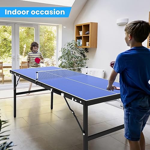 Miniatura 2 de Mesa de tenis de mesa portátil, mesa de ping pong de tamaño mediano para interiores y exteriores, mesa de tenis de mesa plegable con red, azul, no
