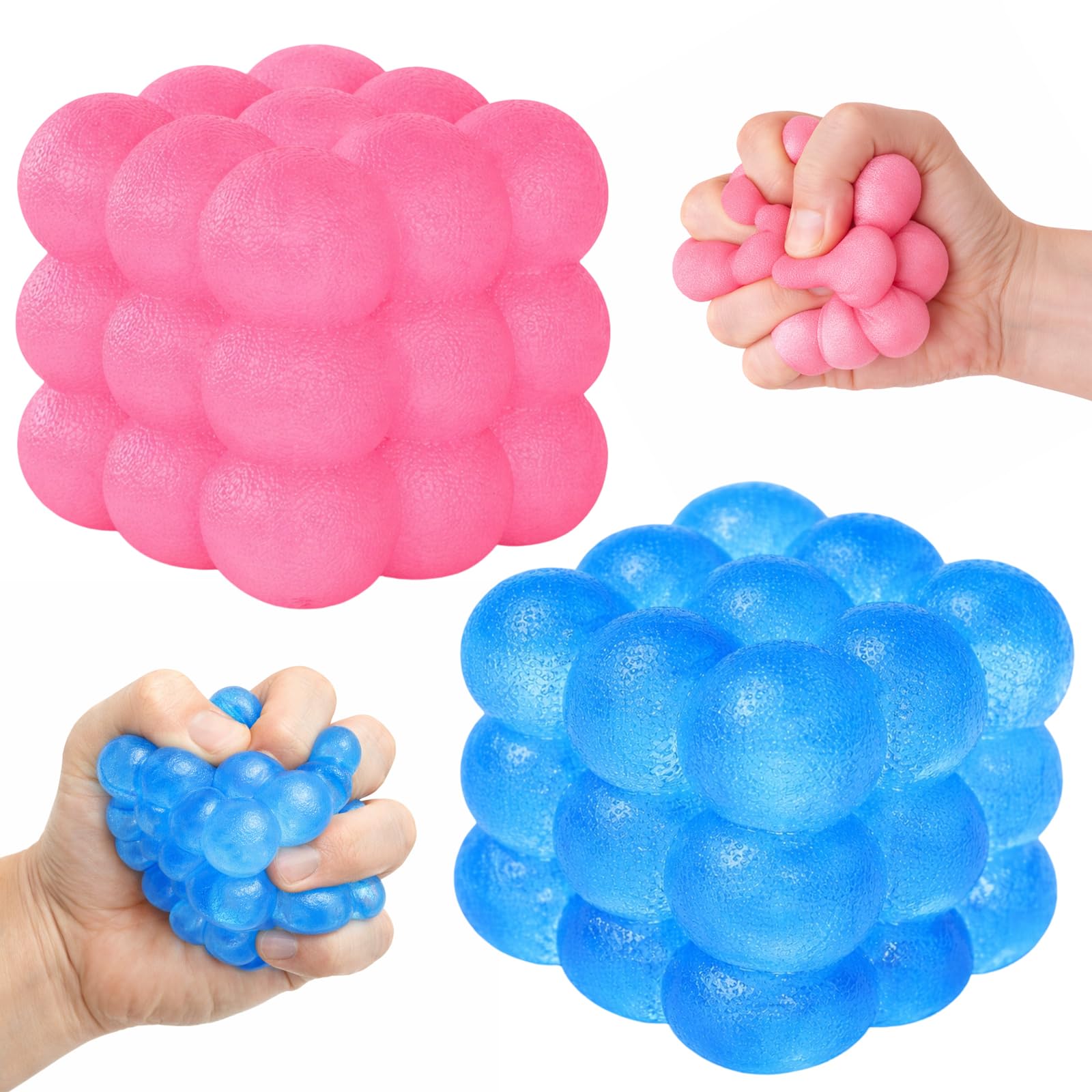 Squishy Cube, Fidgets, 2Pcs Stress Relief Fidget Cube for Adults, Soft Sensory Stress Balls for Anxiety, Party Bag Fillers, Portable Squeeze Squishy for Aged 15 and Above