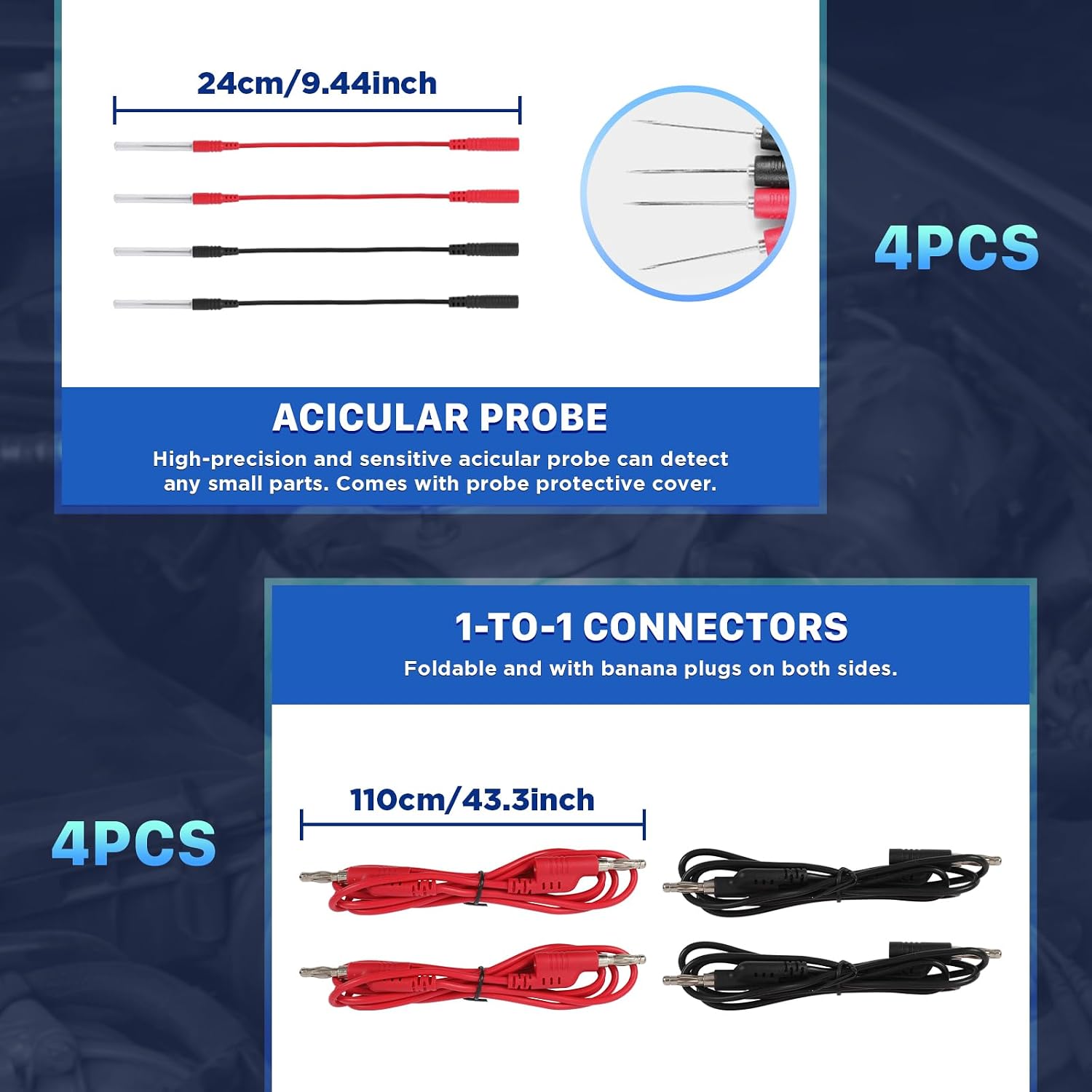 AUTOOL 92PCS Multimeter Test Lead Kit, Multi-Size Terminal Adapters Banana Plug Test Leads Backprobe