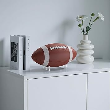 Acrylic Football Display Stand 3 Pack - Clear Ball Holder for Rugby Ball, Soccer, Sports Gloves, Keepsake, Modern Curved Design for Tabletop Showcases