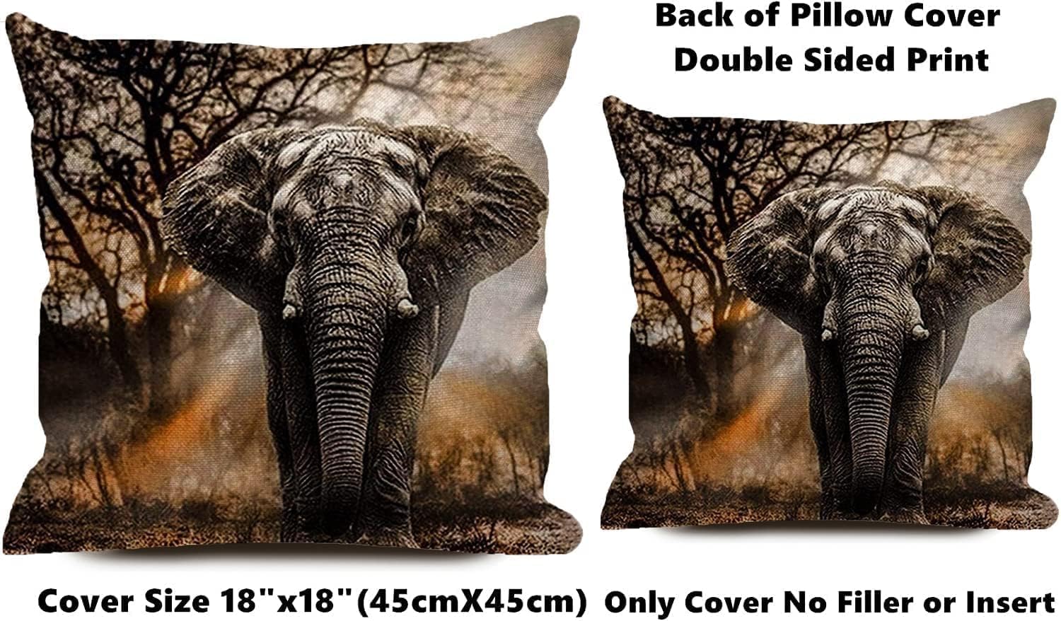 ZFENGYYUAN Elephant Cushion Covers 45 X 45 Cm African Elephant cotton LINEN Sofa Outdoor Garden Bed Couch - Image 2