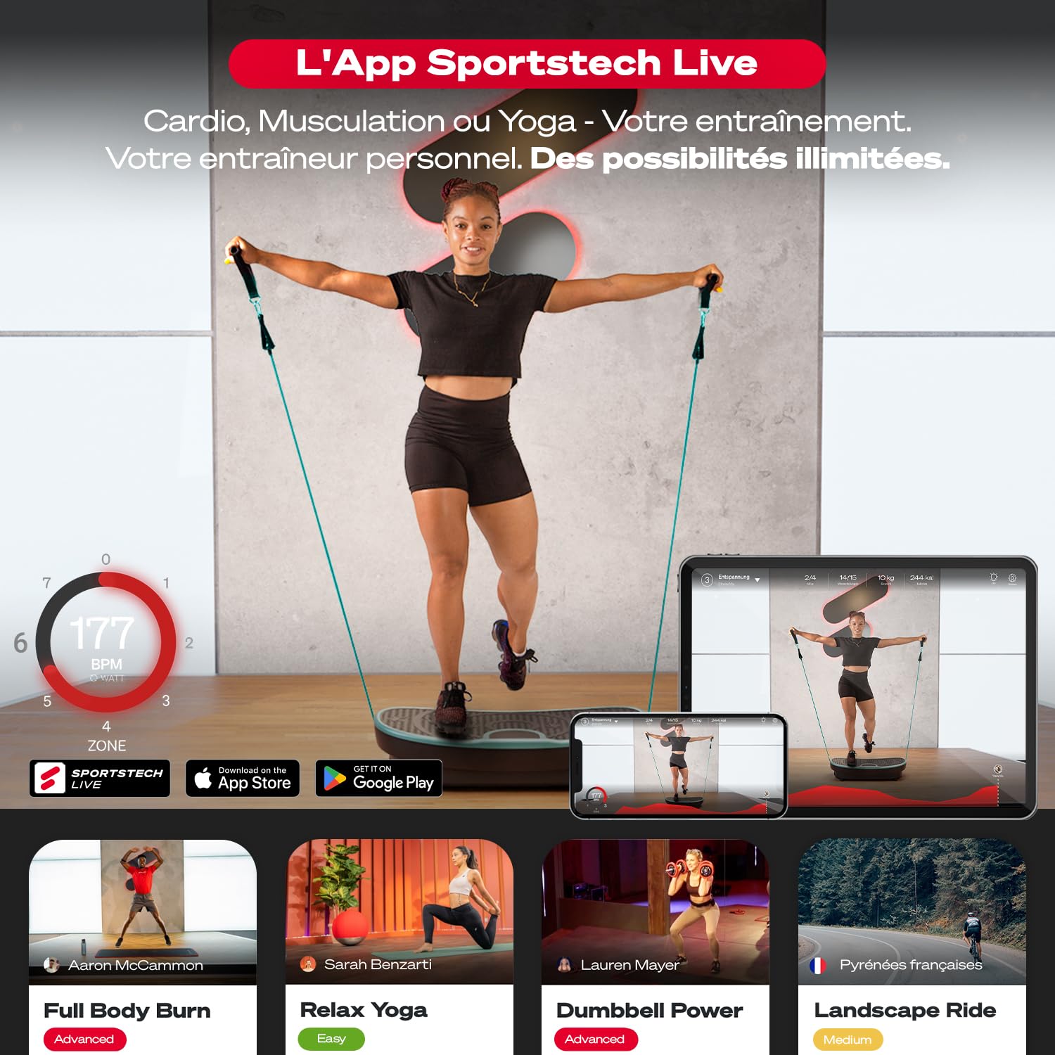 Plateforme Vibrante VP250 avec Un Design élégant | Combustion des Graisses et développement Musculaire | Moteur Silencieux | 7+1 programmes d'entraînement, y Compris Option Yoga | avec Bluetoot