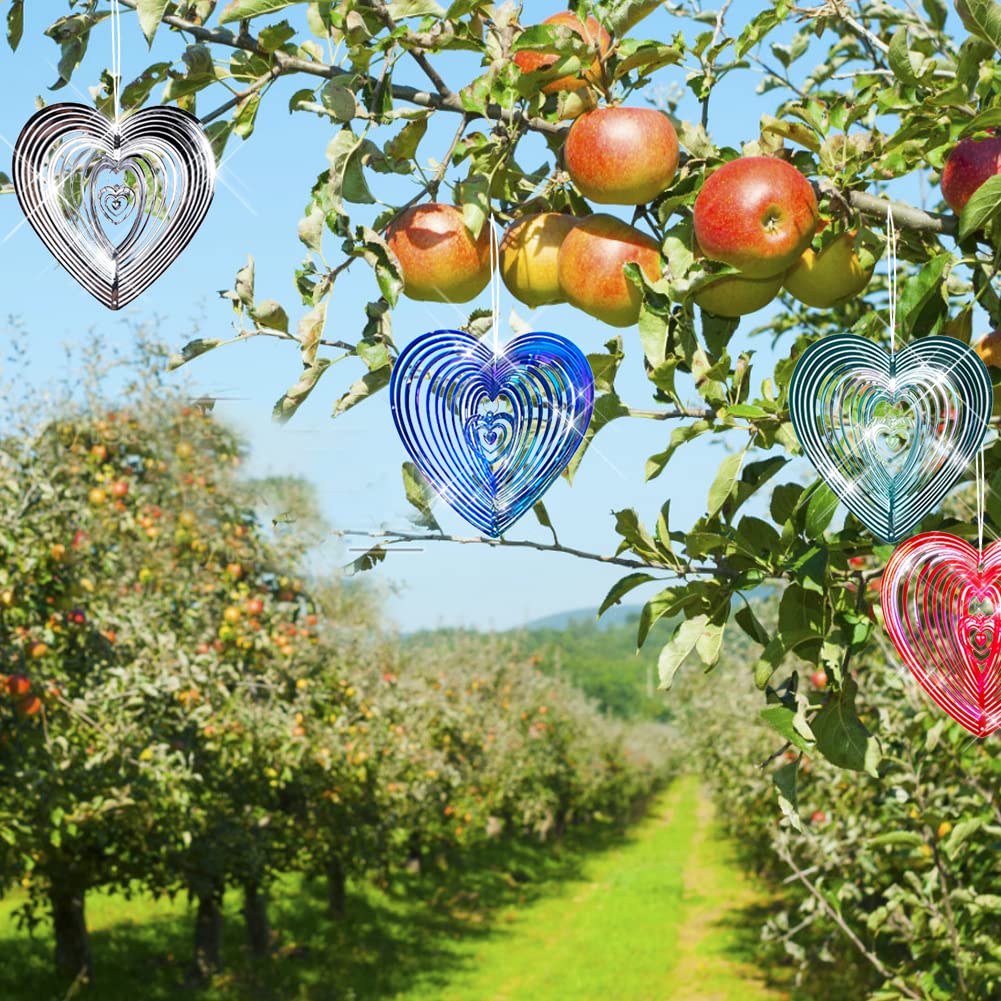 Moulin à Vent En Cœur 3D En Acier Inox - Déco De Jardin Et Répulsif à Oiseaux Brillant