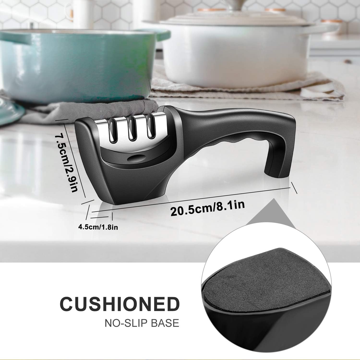 Knife Sharpener - Professional 3 Stage Sharpener Sharpening Helps Repair, Restore and Polish Blades,Sturdy Design, Non-Slip Base Pat, Easy and Safe to Use, Fast and Effective Manual Sharpening Tool