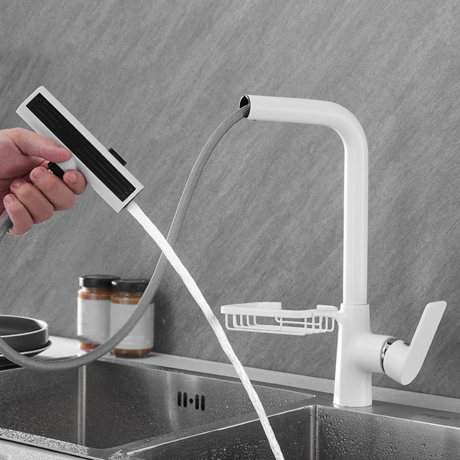 ZQFHSX Pull Out Kitchen Tap, Swivel 3 Mode Brass Sink Faucet