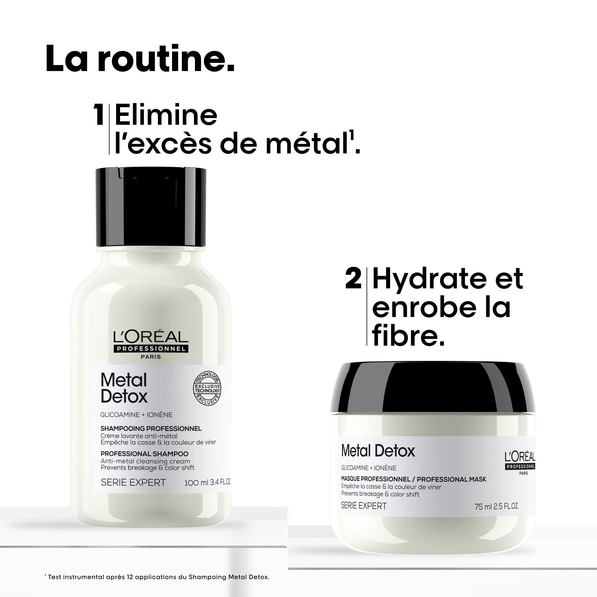 L'OREAL PROFESSIONNEL - Routine Pour Cheveux Abîmés & Cassants - Metal Detox - -97% de Casse & +96% de Souplesse - Cheveux 10x plus Hydratés - Shampoing (100ml) + Masque (75ml)
