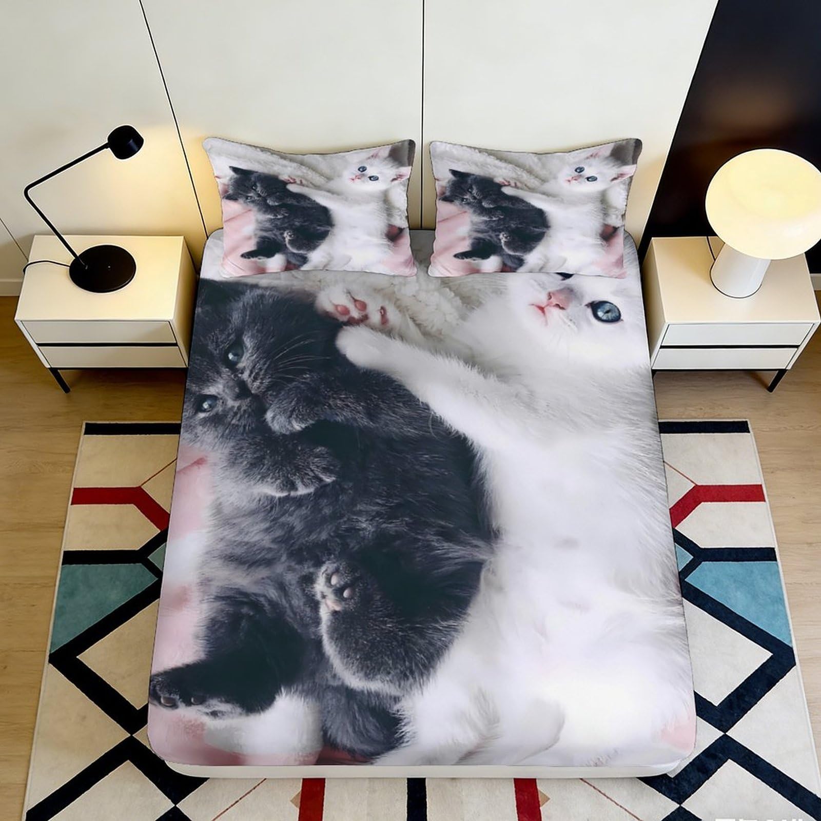 Uxinyoume Style-9 3D Printed Cute Cat Fitted Sheet Microfiber Soft Breathable Kitten Bed Cover For Bedroom Dorm Mattress Protection Decor 90X200x25cm