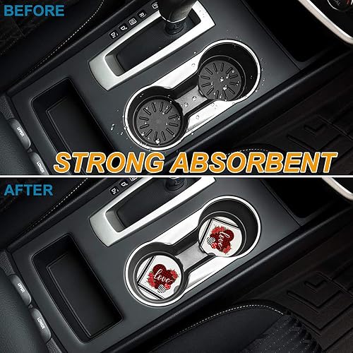 Miniatura 5 de 2 Packs Car Cup Holder Coaster, Valentine's Day Rose Flower Love Heart Buffalo Plaid Stripe Universal Fashion Car Cup Holders for Women Men