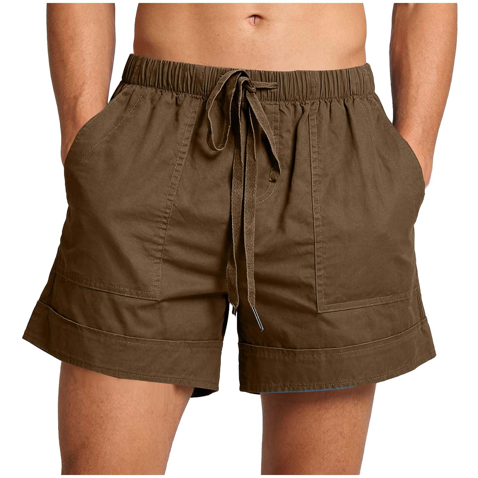 Shorts Herren Sommer Kurze Hosen Casual Outdoorshorts Laufshorts Große Größen Herrenshorts mit Kordelzug Strandshorts Männer Freizeitshorts Wandershorts Sporthose Braun L