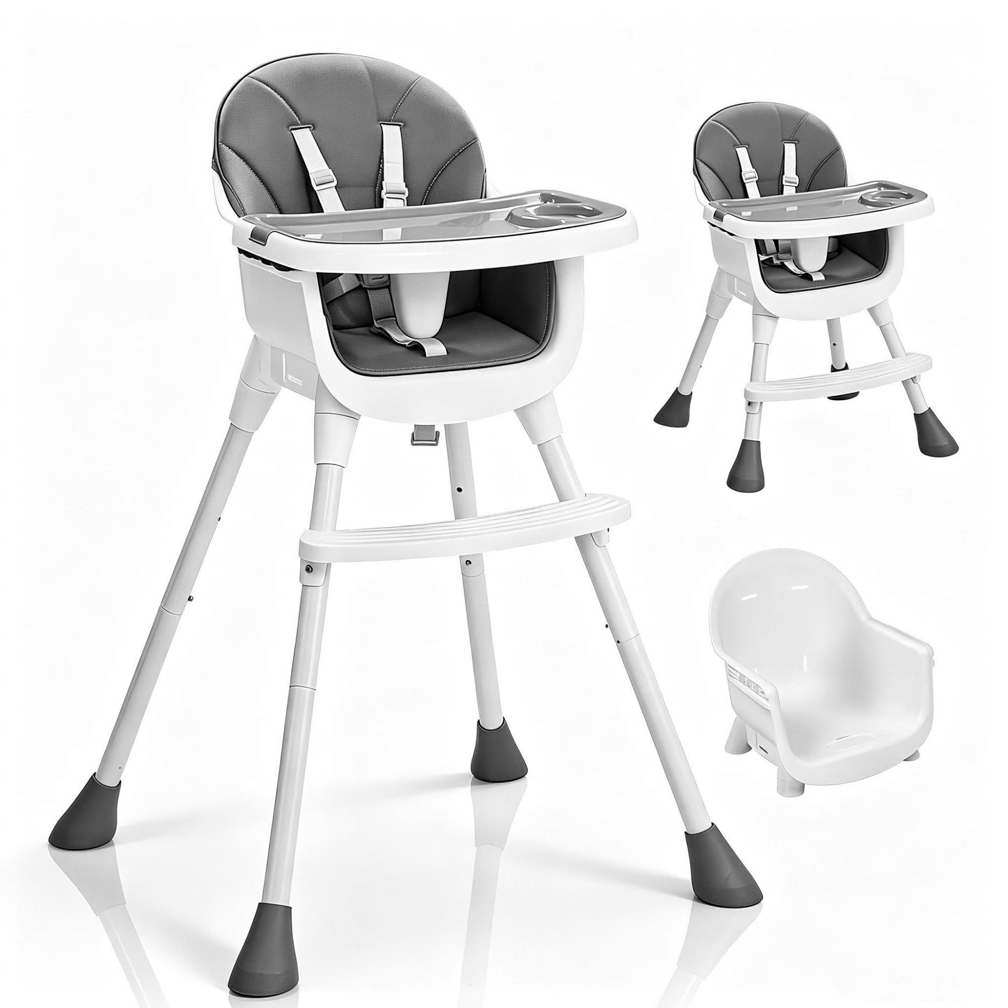 LALAHO Adjustable Height Baby High Chair with 5-Point Safety Harness Grey