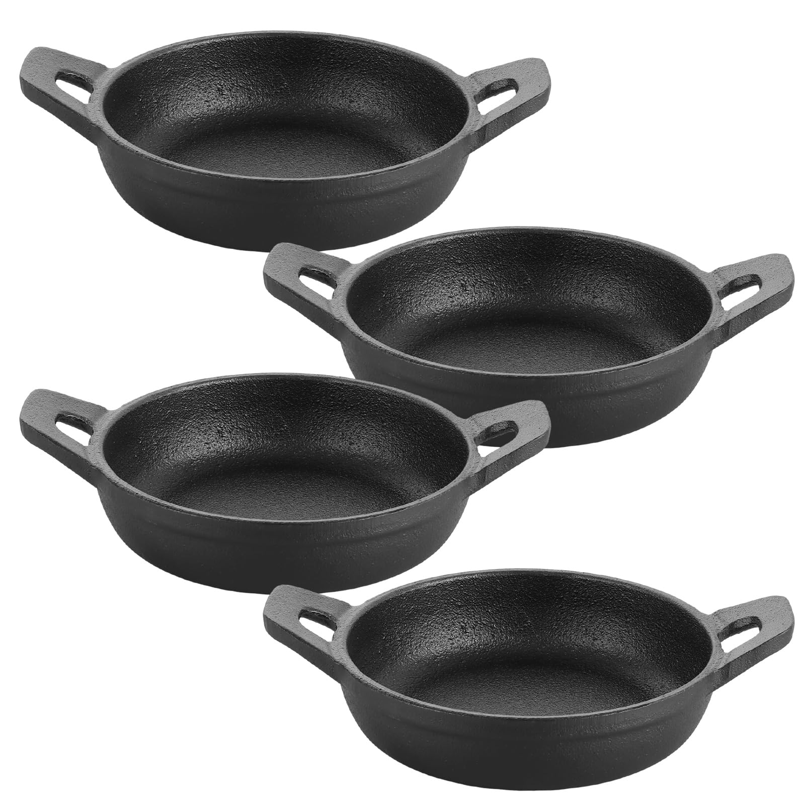 Juego de 4 mini sartenes de hierro fundido, 12 cm, redondas, pequeñas, antiadherentes, pre-sazonadas, con asa, para barbacoa al aire libre y guarniciones de asado de domingo