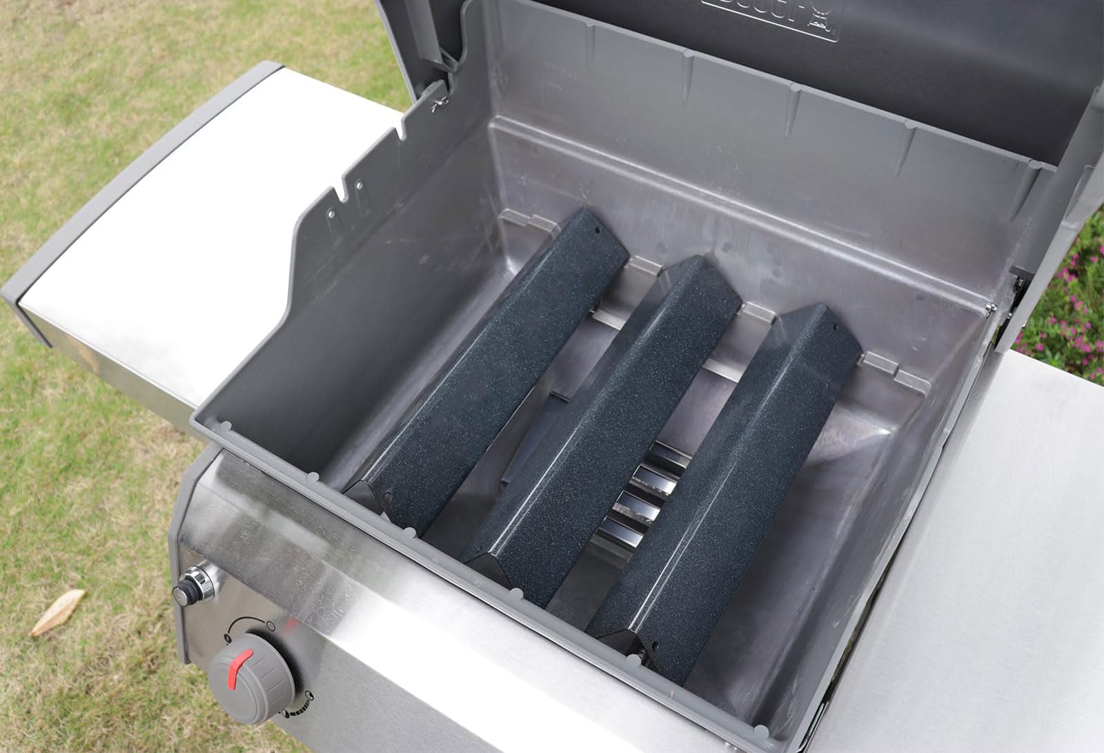 MGiessca Barre Aromatizzanti 7635 38,8 cm per Weber Spirit I & II 200, E210/E220 S210/S220 (Comandi Anteriori), Copertura Bruciatore in Porcellana Smaltata, Ricambio Hitzeschild per Grill a Gas