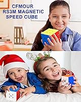 Vista 7 de CFMOUR Cubo magnético de velocidad 3 x 3 – Moyu RS3M cubos sin calcomanías con soporte, 48 imanes – Juguete rompecabezas superrápido para resolver