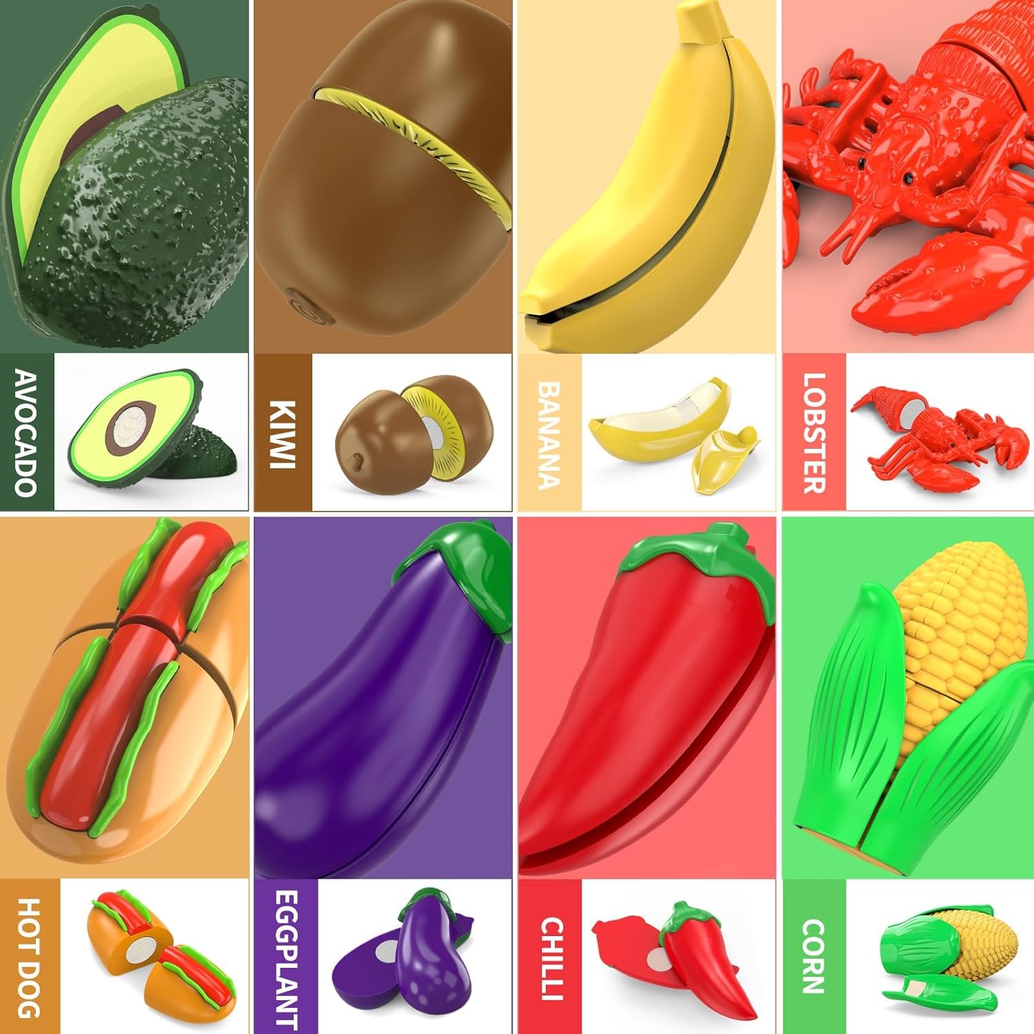 120 Pcs Cutting Play Food Toy for Multiple Kids with 2 Colors Storage Baskets, Kitchen Pretend Food Set for Toddler, Kitchen Toys Accessories, Fake Food/Fruit/Vegetable, Birthday Gifts for Boy Girl
