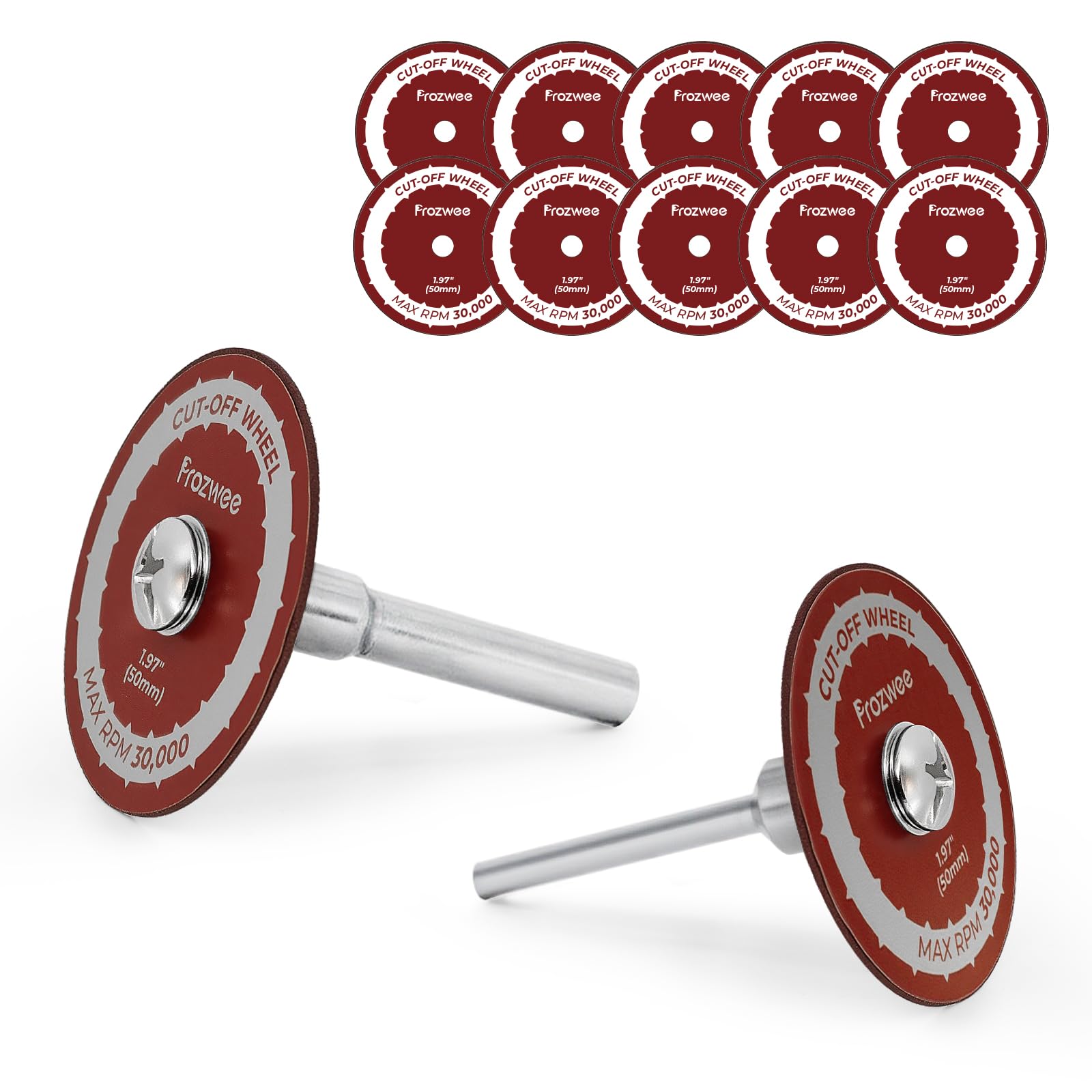 Prozwee 10 Pack 1.97" Cut Off Wheels with 2 Shank(1/4" Mandrel+1/8" Mandrel),Fiberglass Reinforced Rotary Tool Cutting Disc Set