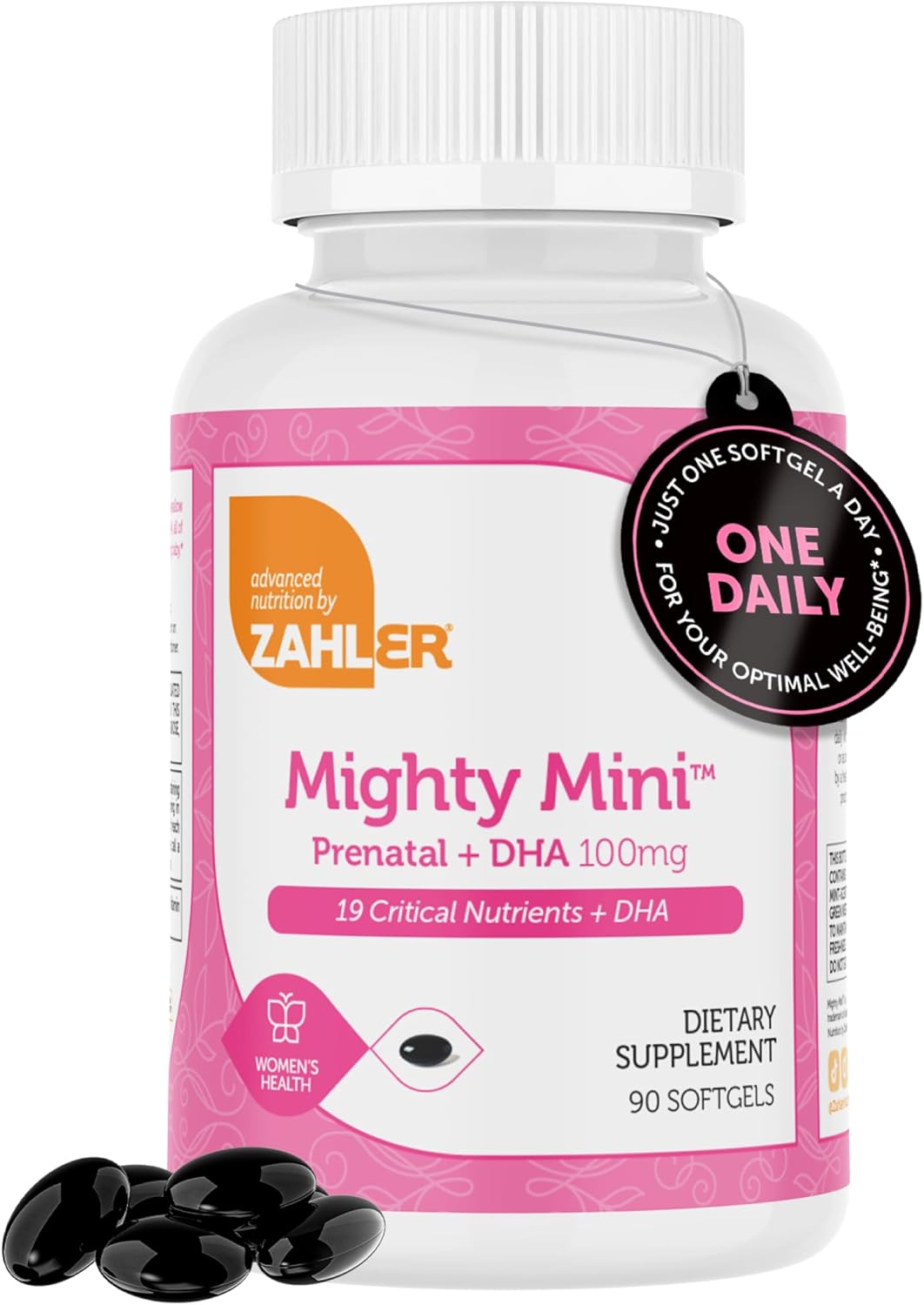 Zahler Mighty Mini Prenatal Vitamin with DHA & Folate - Certified Kosher - All Natural Prenatal Vitamins - Multivitamin for Pregnant Women - 19 Prenatal Vitamins Including Folic Acid (90 Softgels) - Image 2