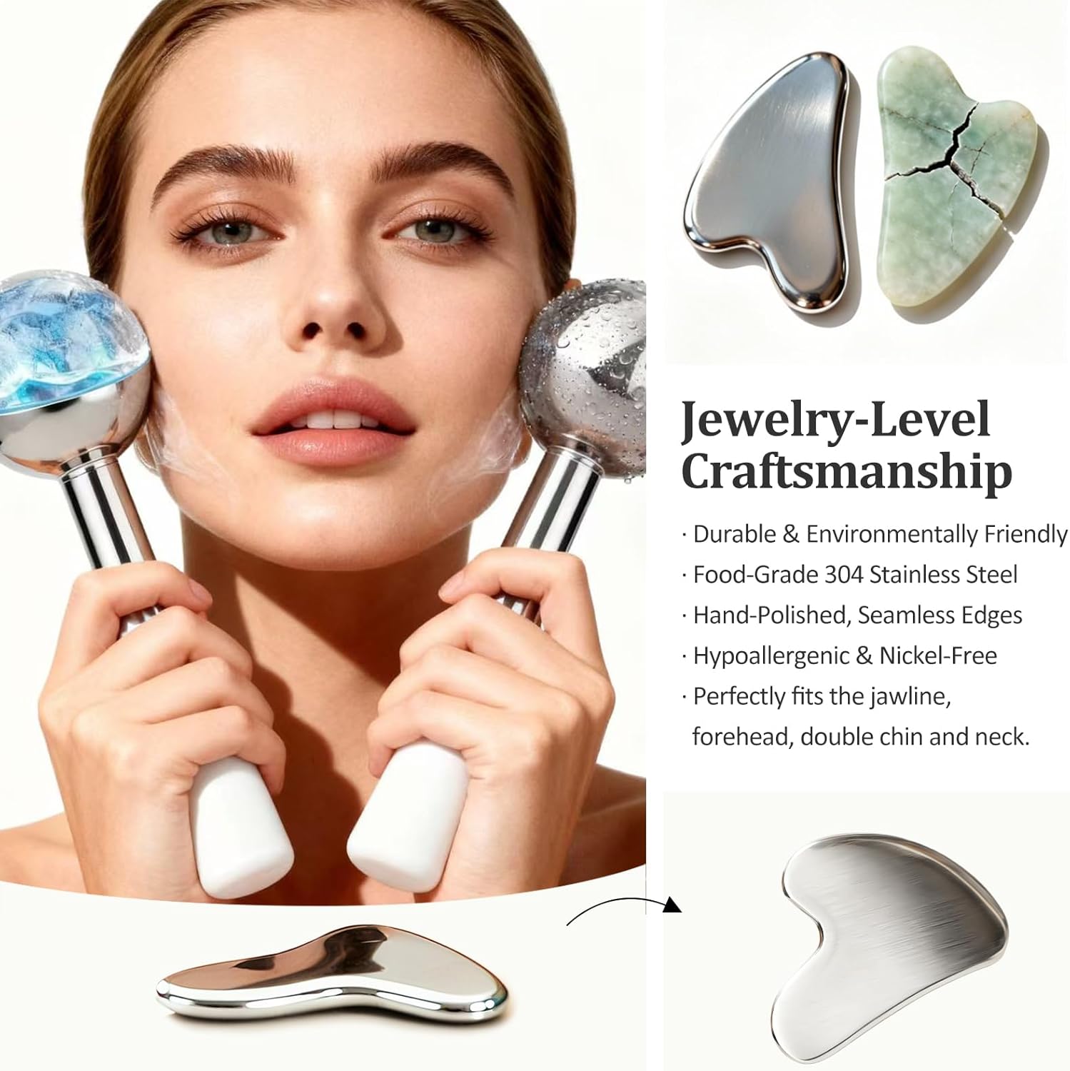 Ice Roller for Face, Stainless Steel Gua Sha, Ice Face Roller for Depuffing, Lymphatic Drainage, Collagen Boost on Face | Body | Neck, Birthday Gifts, Relaxation, Skincare, at Home Spa