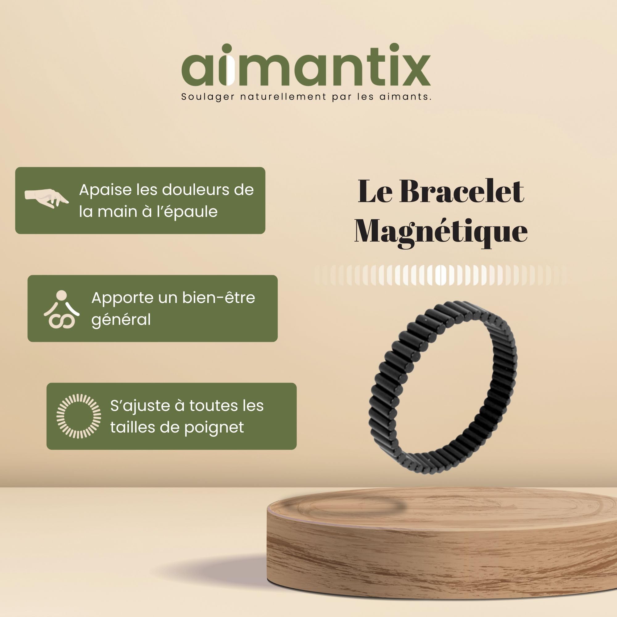 Bracelet Magnétique - Soulagement Naturel des Douleurs de la Main à l’Épaule - Améliore la Circulation Sanguine et Apaise les Fourmillements - Ajustable et Efficace