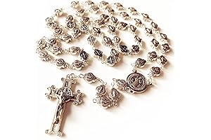 Elegantmedical Saint Benedict Rosary 925 Silver Plated Crucifix Cross Necklace for Men...
