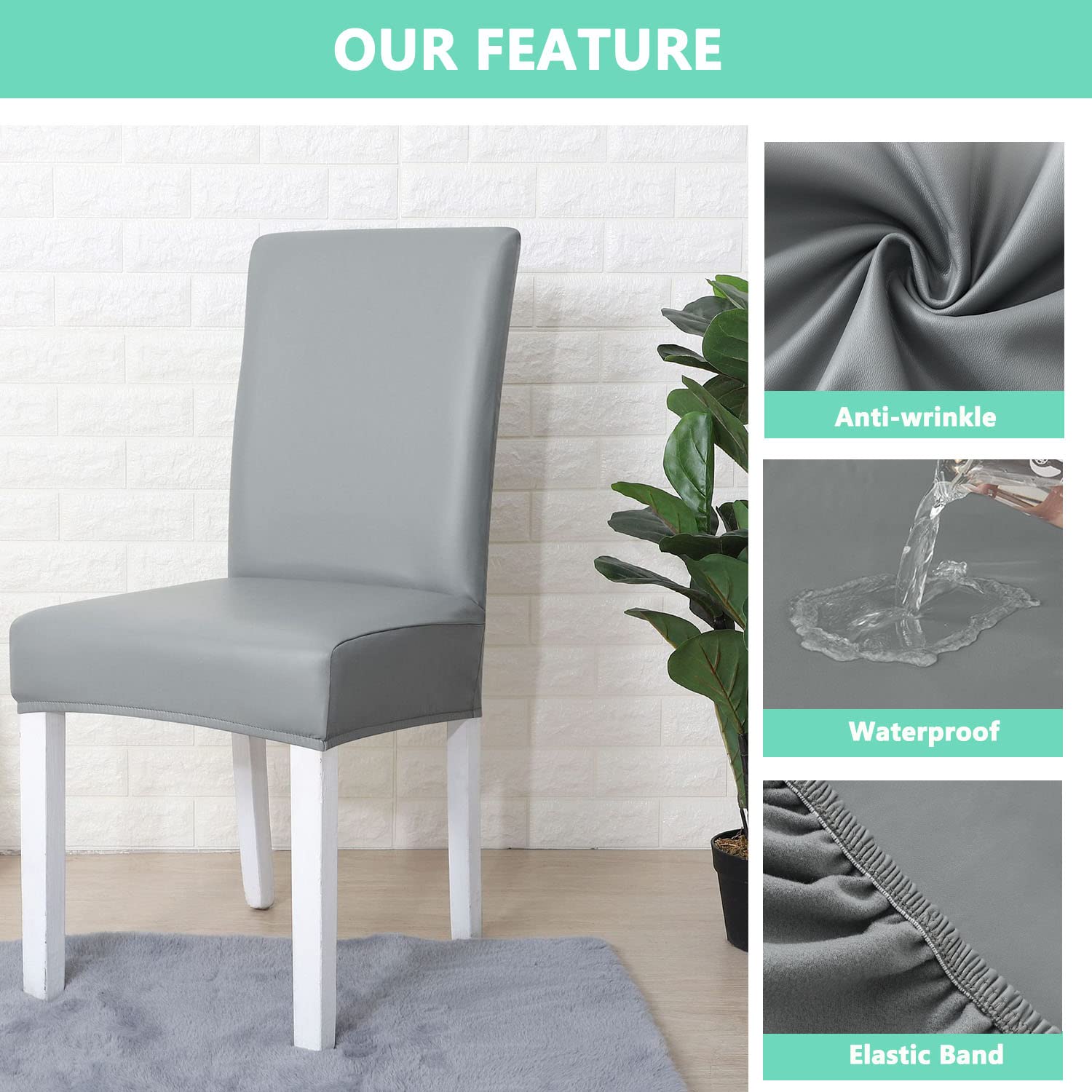 YOPOIY 2 4 6 Pack Stuhlhussen, Fest PU Leder Stuhlhussen für Esszimmerstühle Wasserdicht und ölfester Sitzschutz für Esszimmer Wohnzimmer Zuhause-Schwarz-6 STK