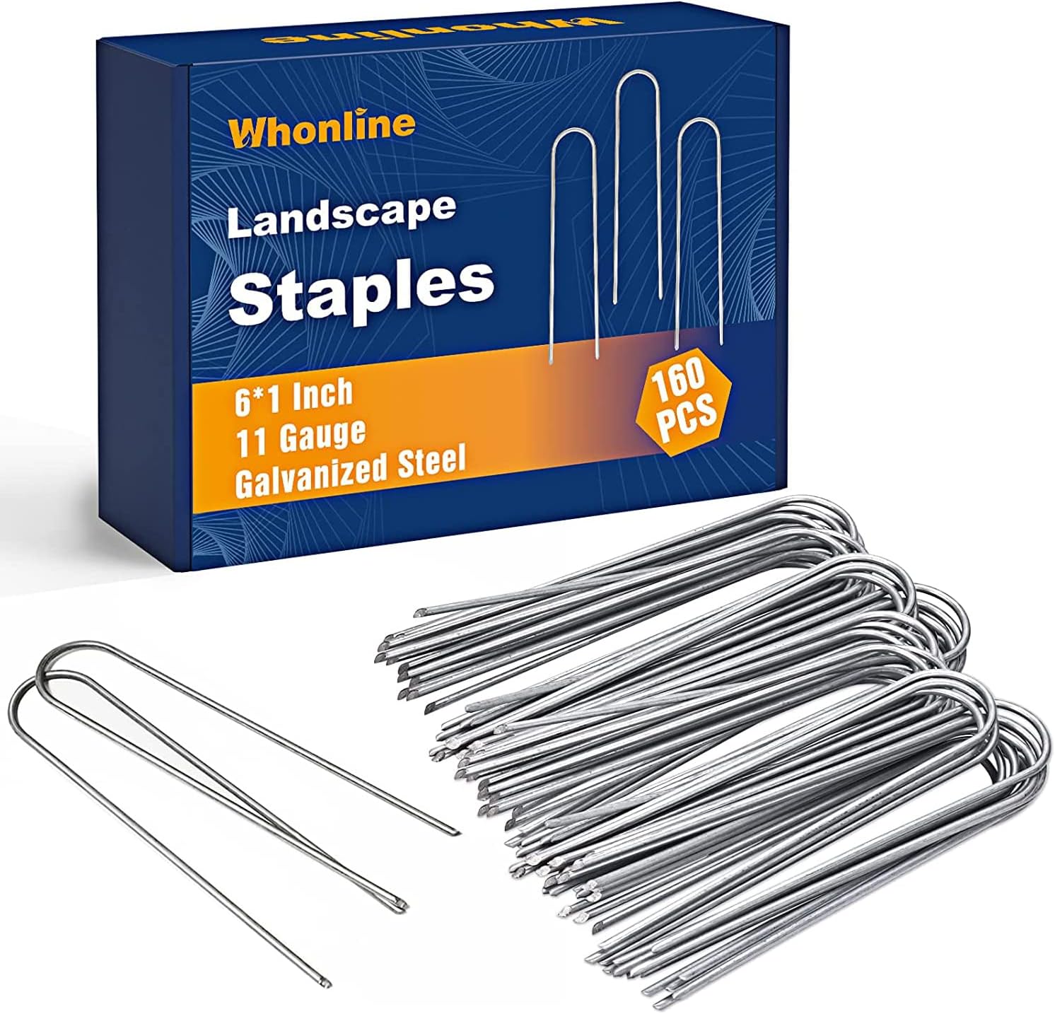 Whonline 160pcs 6 Inch Landscape Staples Galvanized Ground Stakes, 11 Gauge Heavy Duty Drip Irrigation Stakes for Securing Irrigation Tubing Fabric Weed Barrier Ground Sheets