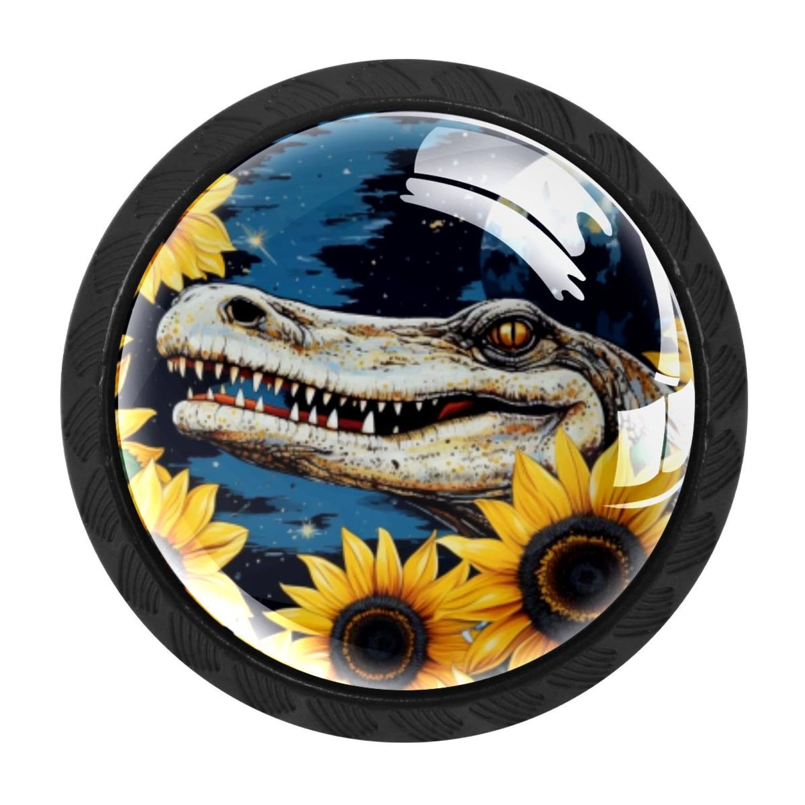 CHENZZZZ 4 Pack Crocodile Starry Sunflower Kitchen Cabinet Knobs Drawer Knobs Dresser Knobs Matte Black Zinc Knobs Drawer Pulls Door Knobs Dresser Drawer Handles Knobs for Dresser Drawers