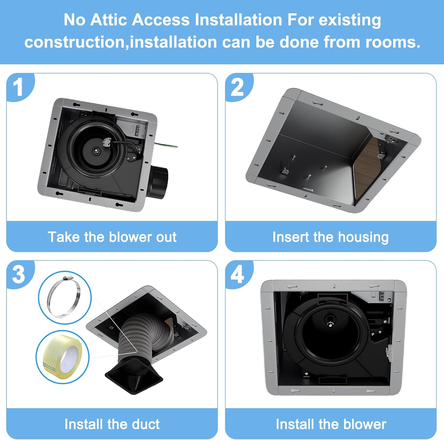 Bathroom Exhaust Fan 110CFM 1.2Sone, Quiet Bath Fan with No Attic access Needed Installation for Bathroom Ceiling, Energy-Saving Household Ventilation Fan, Ceiling Mounted,White