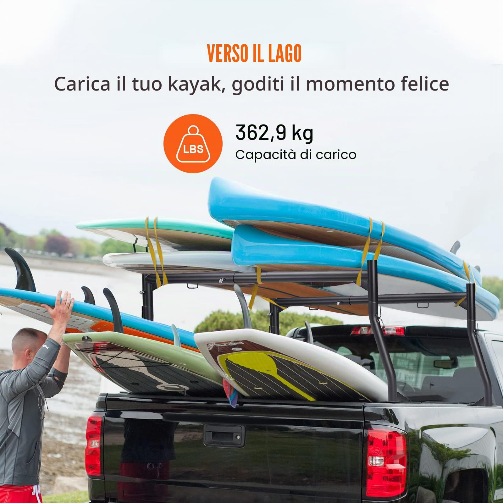 VEVOR Portascala per Camion, Estensibile da 46-71 Pollici, Portascala in Acciaio con Capacità di 800 libbre, Portascala per Camion per Carichi Pesanti per Kayak, Tavola da Surf, Legname