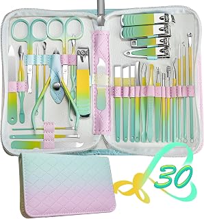 Manicure Set 30 in 1 Nail Clippers Set,Nail Manicure Kit for Women,RedFlow Toenail Clippers,Pedicure Kit,Pedicure Tools,Suitable for Travel Manicure Tools,Toe Nail Kit,Nail Care Kit(Yellow Green)