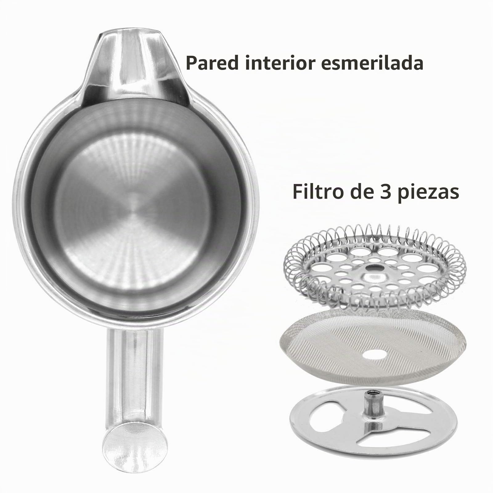 Cafetera French Press de 1,5 litros, de acero inoxidable, doble pared, aislada, con 2 tamices extra, color plateado, 1500 ml