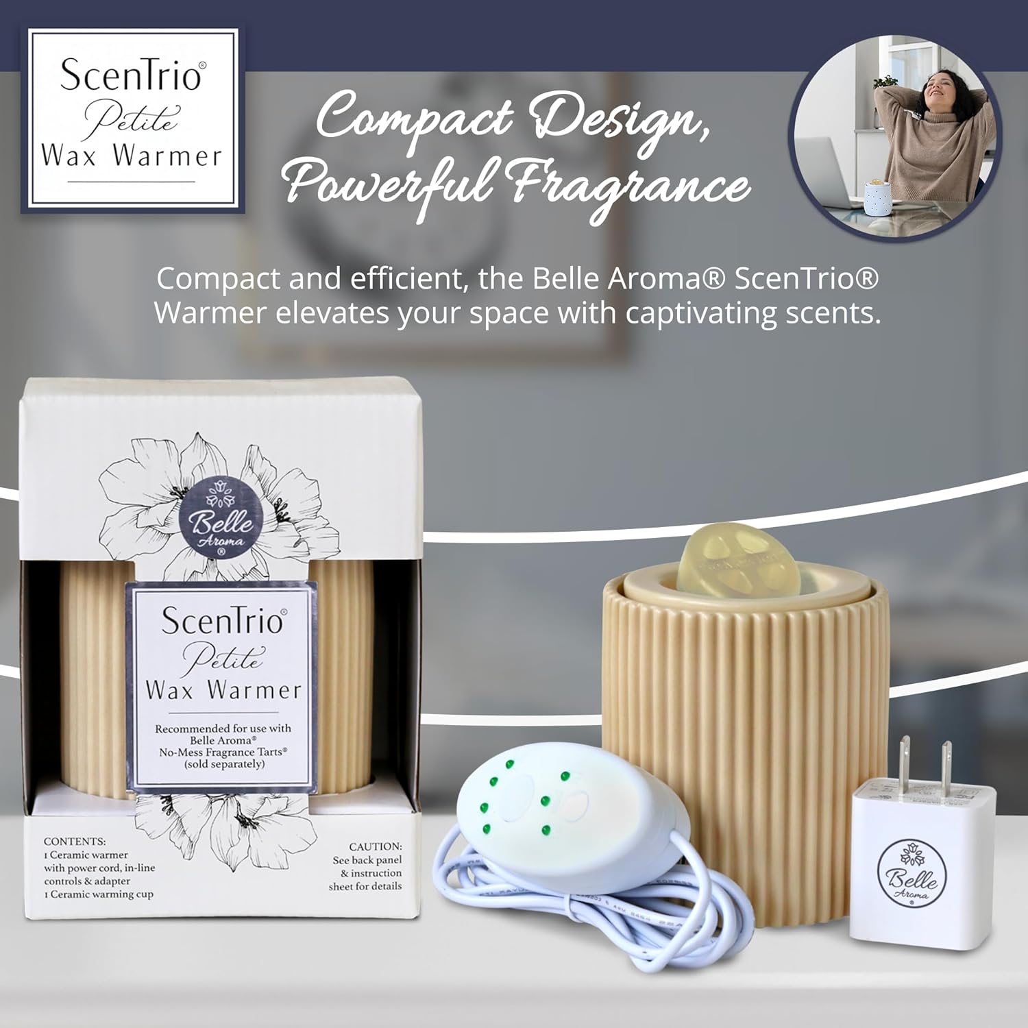 Belle Aroma Scentrio Ceramic Wax Warmer – The Last Wax Warmer You'll Ever Need, Personalized Timer & Temp Control for Wax, Oils, Tarts – Most Customizable on The Market – Taupe Fluted