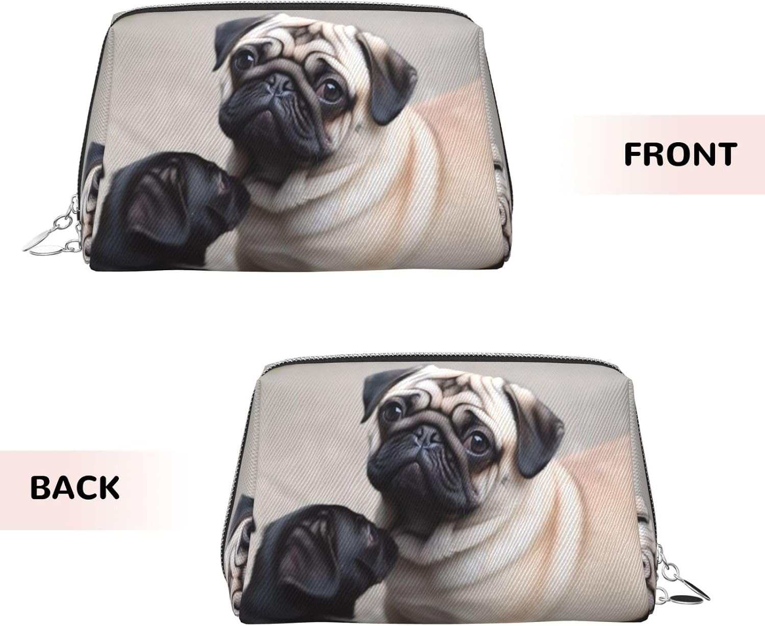 Cute Pet Pug Leather Makeup Bag Waterproof Cosmetic Bag Organizer Small Make Up Zipper Pouch Portable Travel Toiletry Bag For Women Girls image 3